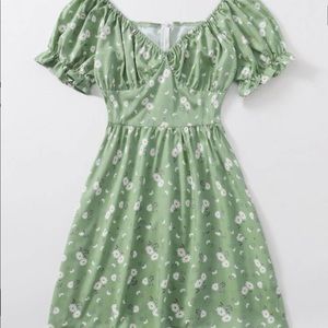 floral green puff sleeve dress